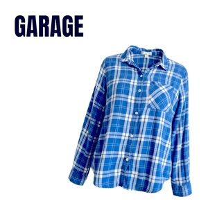 017 Garage Blue and White Plaid Button Down Shirt XS Womens